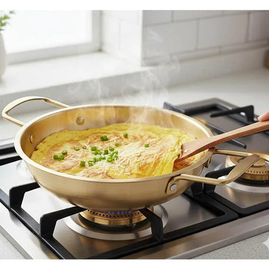 Stainless steel golden frying pan