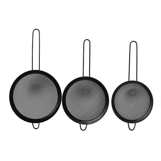 Set of 3 stainless steel strainers (Black)