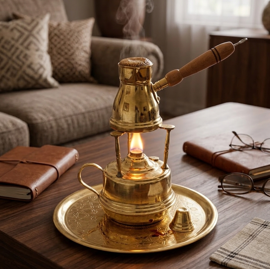 Set of Coffee pot -copper tray and copper coffee burner