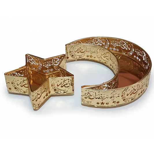 Ramadan Golden Crescent and Star-shape serving plate Set 3133