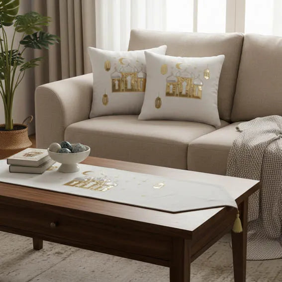 Ramadan Set with Embroidery, 2 Pillow Covers and a Table runner