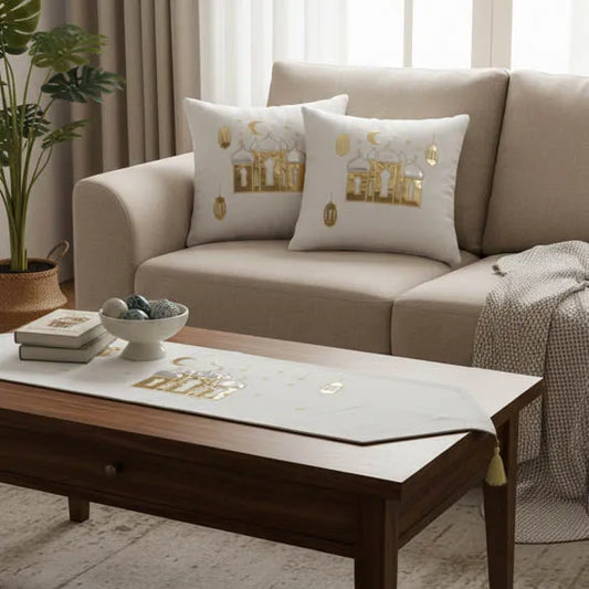 Ramadan Set with Embroidery, 2 Pillow Covers and a Table runner