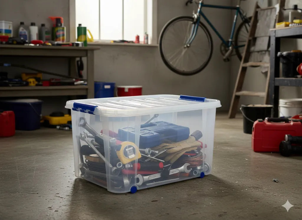 Clear plastic storage box with wheels 45L El Watanya