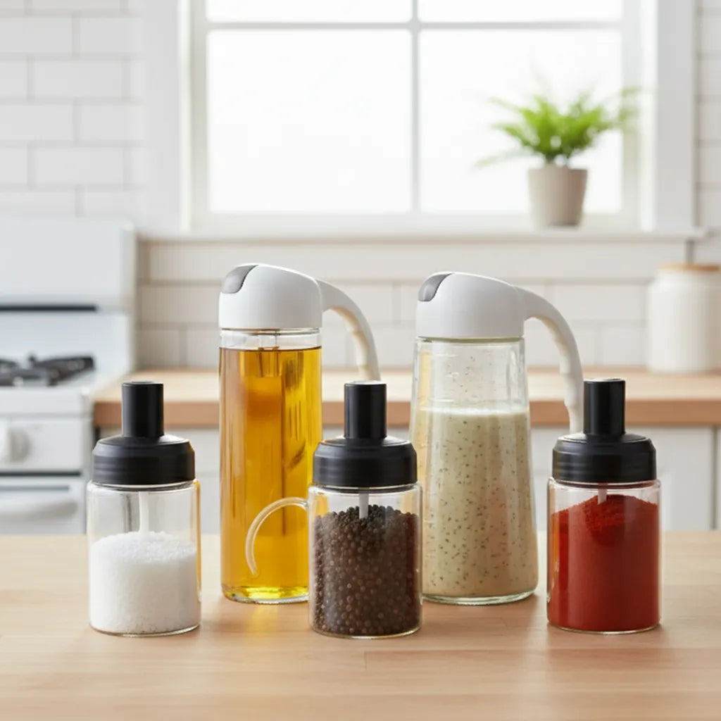 Set of oil bottles and spice jars 1*5