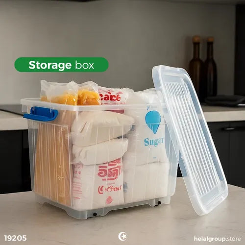 Clear plastic storage box with wheels 45L El الهلال والنجمة