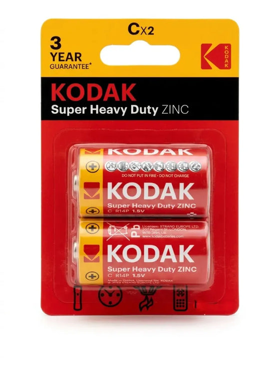 2x Kodak Extra Heavy Duty Batteries Cell R14 Battery Remotes Toys Camera Console