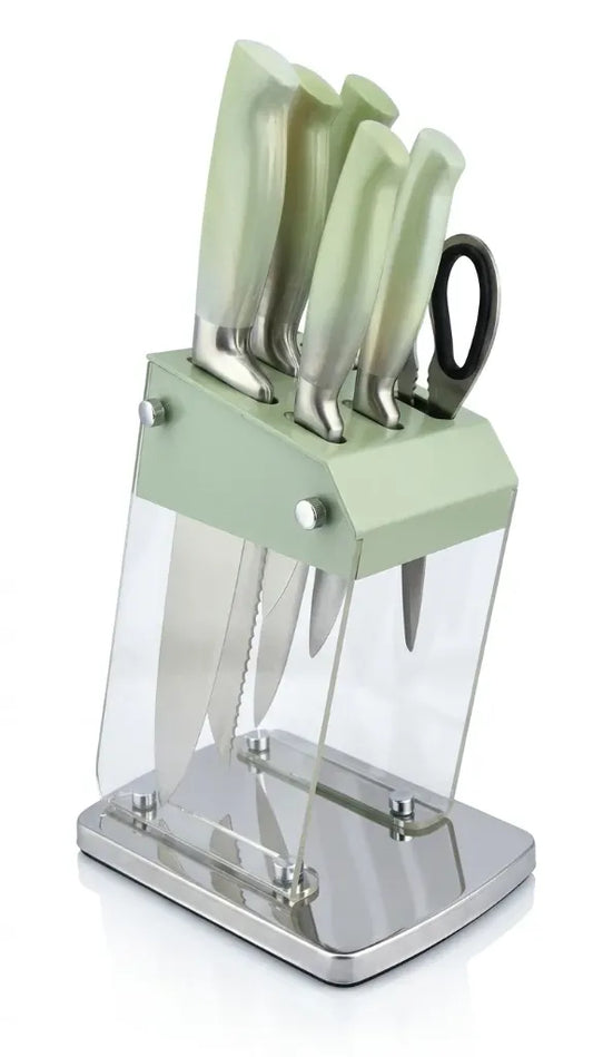 Dynamic Cook 6-Piece Stainless Steel Knife Set with Modern Acrylic Stand