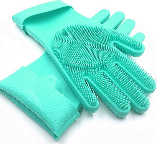 pair of dishwashing rubber gloves