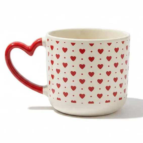 White porcelain mug with red hearts